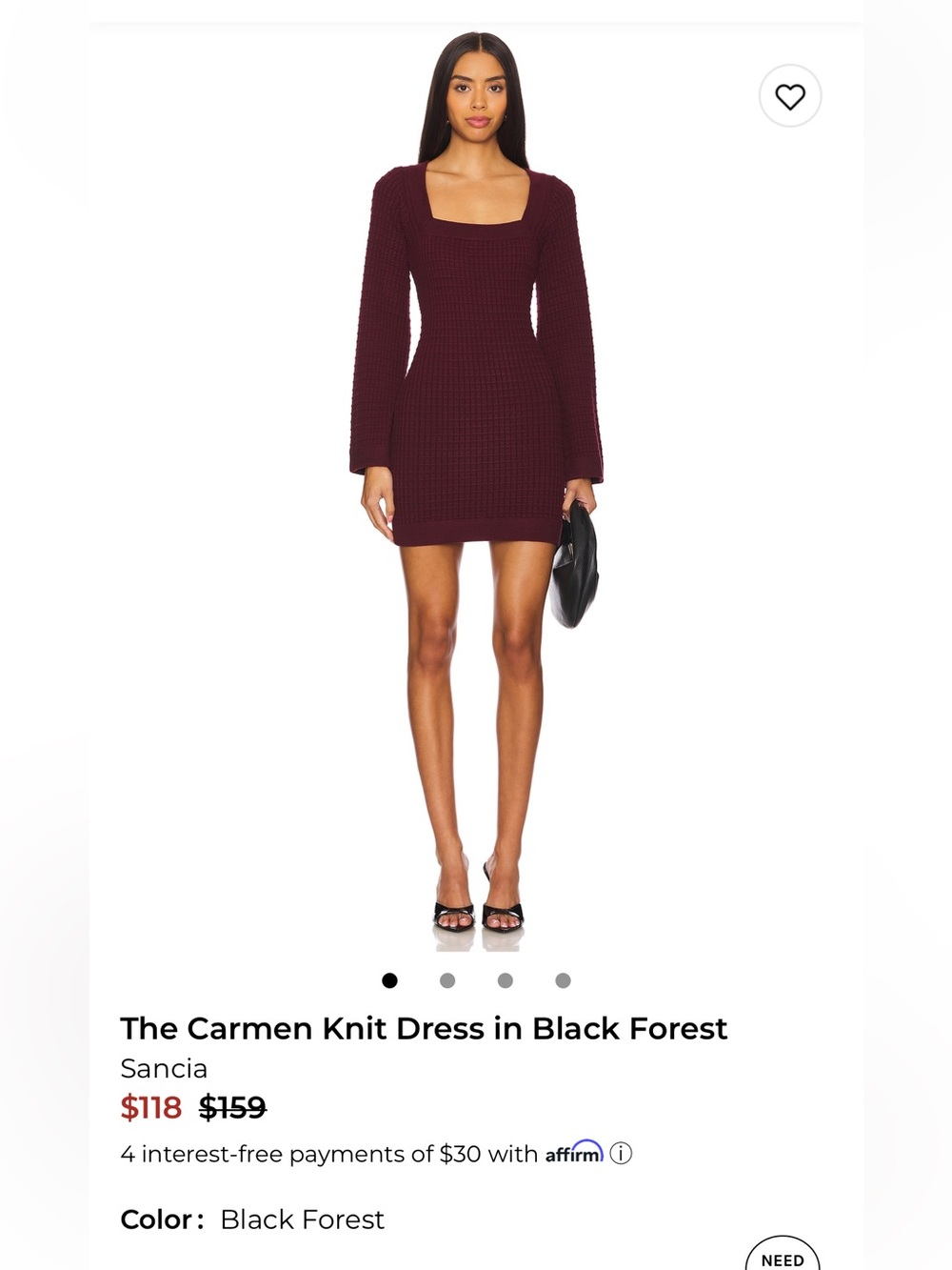 The Carmen Knit Dress in Black Forest, new with tags